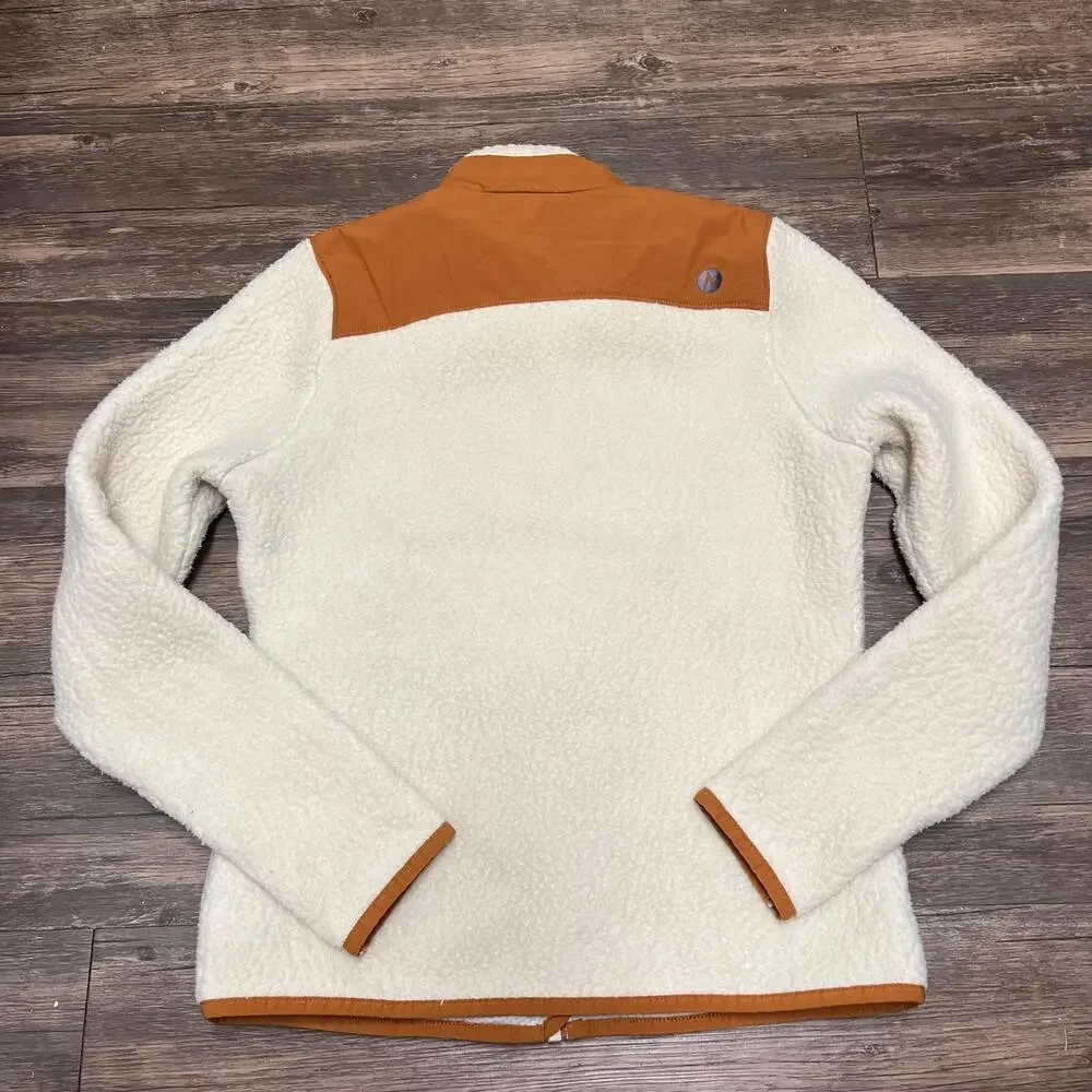 Marmot Wiley Polartec Sherpa Fleece Jacket Cream Brown Full Zip XS Gorpcore Cozy - Picture 4 of 13
